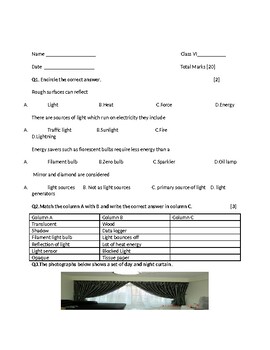 Preview of How we see things (Science 6th Standard) Editable assessment/ Test/ Homework