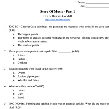Preview of Howard Goodall's Story Of Music: Part 1 - Question Sheet