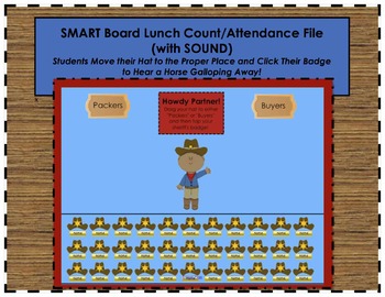 Preview of "Howdy Partner" Cowboy Western Themed SMART Board Lunch Count & Attendance