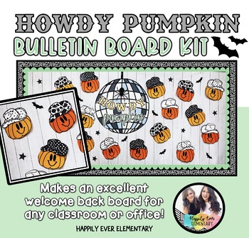 Preview of Howdy Pumpkin | Retro Groovy Fall Bulletin Board Kit with Writing