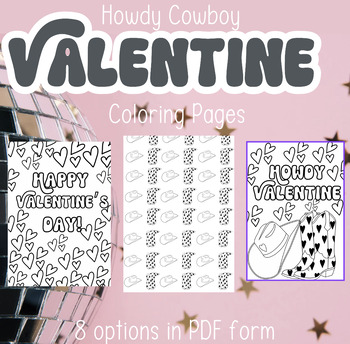 Preview of Howdy Western Valentine's Day Coloring Pack Cowboy Boots, Hats, and Hearts
