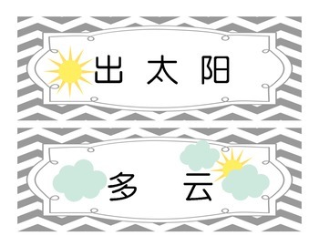 Preview of How's the weather Bulletin Board Calendar Math Chinese flash cards