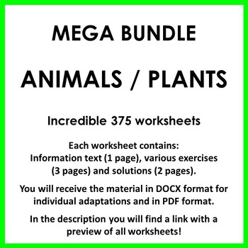 Preview of Huge Animals and Plants Worksheet Bundle