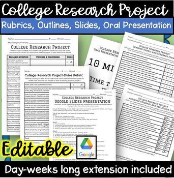 Preview of Huge College research project, slides report, presentation, rubric, digital AVID
