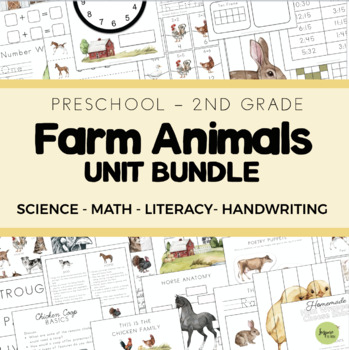 Preview of Huge Farm Animal Unit Bundle, Prek-2nd, Math, Science, Literacy, Handwriting