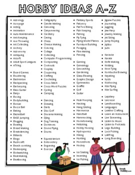 Preview of Huge List of Hobbies from A-Z (Popular Hobbies & Activities to Explore)