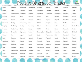 Positive Character Traits Teaching Resources Teachers Pay Teachers