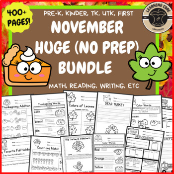 Preview of Huge November Bundle  Math Reading Writing for PreK Kindergarten First TK