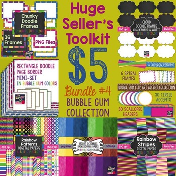Preview of Huge Seller's Toolkit Bundle #4! Bubble Gum Papers, Borders, Frames, & Accents!