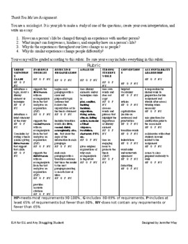 Preview of Hughes's "Thank You Ma'am" HOTS and Rubric