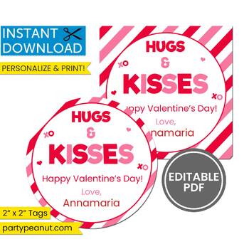 Hugs & kisses Turquoise printable wedding candy stickers PDF