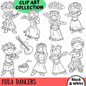 Preview of Hula Dancers Clip Art Collection (BLACK AND WHITE ONLY)