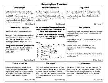 Preview of Human Adaptations Choice Board