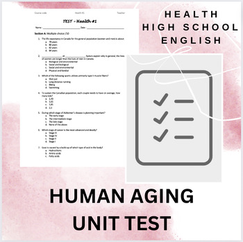 Preview of Human Aging Unit Test Version 1 - Health - English