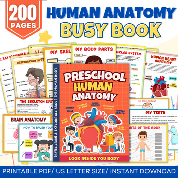 Preview of Human Anatomy Book 200+Worksheets | Busy Book | Preschool Worksheets | Printable