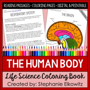 Preview of Human Body Systems Coloring Book & Reading Passages | Printable & Digital