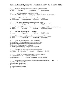 Human Anatomy & Physiology Unit 2 Test: Basic Chemistry (The Chemistry ...