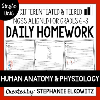 Preview of Human Anatomy and Physiology Homework | Printable & Digital