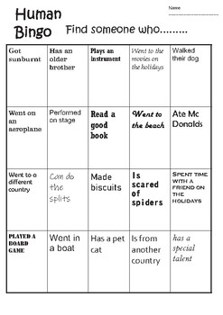 Human Bingo ICE BREAKER by Resources of all sorts | TPT