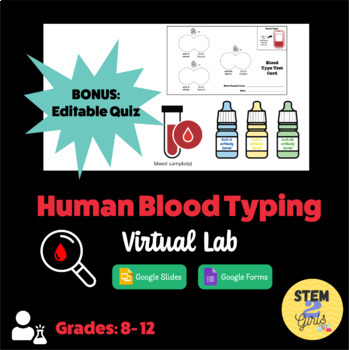 Preview of Human Blood Typing Lab - No PREP Virtual Lesson with BONUS Editable Quiz 