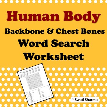 Preview of Human Body: Backbone and Chest Bones Word Search Worksheets, Distance Learning