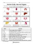 Human Body Internal Organs Worksheets, Crossword and Word 