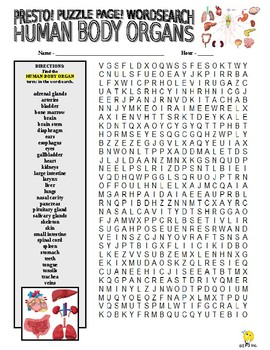 Human Body Organs Puzzle Page (Wordsearch and Criss-Cross) | TpT