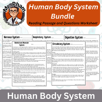 Preview of Human Body System Bundle Reading Passages and Questions Worksheets