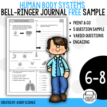 Preview of Human Body Systems Bell Ringer Journal Free Sample