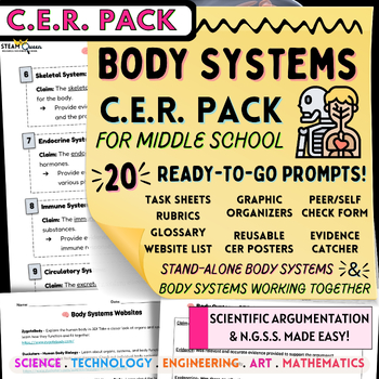 Preview of Human Body Systems CER Pack Scientific Arguments Middle School 20 Prompt Choices