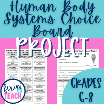 Preview of Human Body Systems Choice Board Project for Middle School Science | Editable