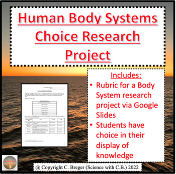 Preview of Human Body Systems Choice Research Project
