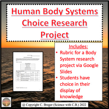 Preview of Human Body Systems Choice Research Project (Mature Body Systems)