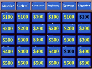 Preview of Human Body Systems Jeopardy