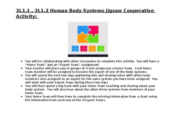 Preview of Human Body Systems Jigsaw Cooperative Learning Groups