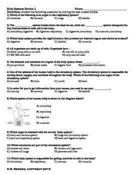 Human Body Systems Multiple Choice Worksheets (5 Worksheets for Test Prep)