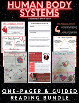 Preview of Human Body Systems One-Pager + Guided Reading Activity Bundle
