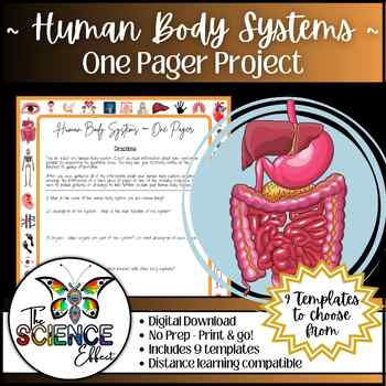 Preview of Human Body Systems One Pager Project ~ Science One Pager Research Project