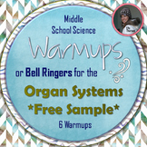 Human Body Systems: Organ Systems Warm-ups or Bell Ringers