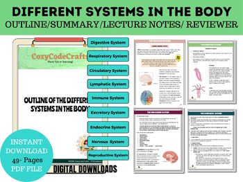 Preview of Human Body Systems Outlines with Illustrations, Biology Notes, Reviewer for Exam