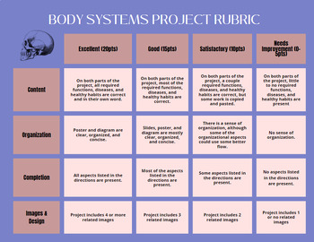 Preview of Human Body Systems Project Directions