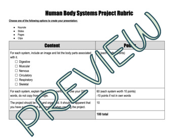 Preview of Human Body Systems Project Rubric
