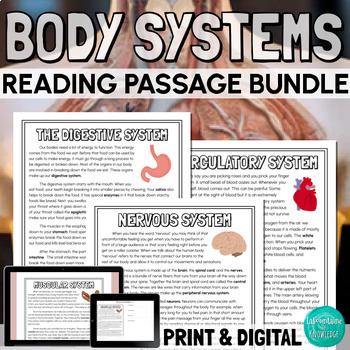 Preview of Human Body Systems Reading Comprehension Passages Bundle PRINT and DIGITAL