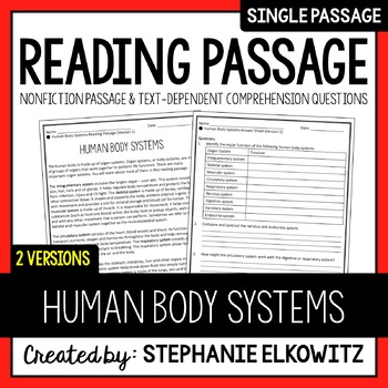 Preview of Human Body Systems Reading Passage | Printable & Digital