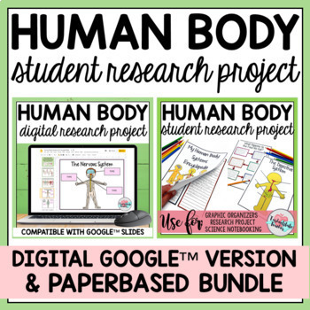 Preview of Human Body Systems Research Project Printable and Digital BUNDLE