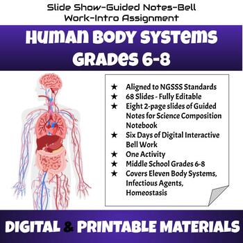 Preview of Human Body Systems - Slides, Guided Notes, Bell Work, Intro Activity |Grades 6-9