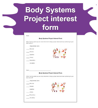 Preview of Human Body Systems Student Interest Form