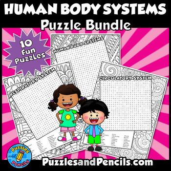 Preview of Human Body Systems Word Search Puzzle Activity and Coloring BUNDLE | 10 Puzzles