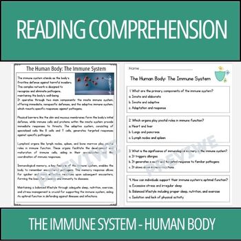 Preview of Human Body: The Immune System - Reading Comprehension Activity