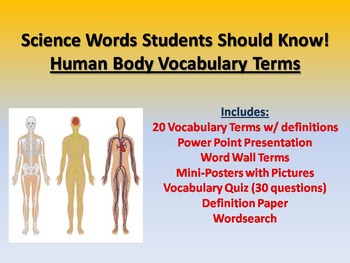 Preview of Human Body Vocabulary (word wall / quiz / power point / webquest)